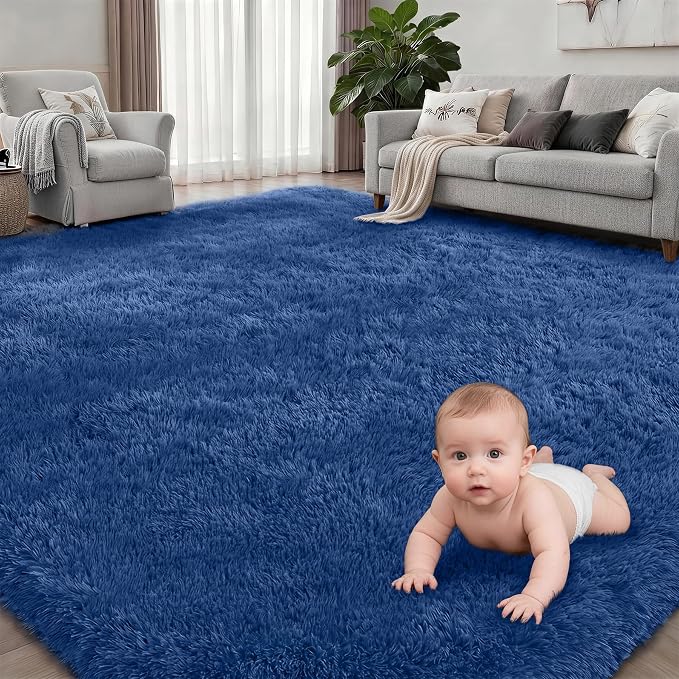 Area Rug Living Room Bedroom: 6x9 Fluffy Plush Shag Carpet Blue | For Kids Room Playroom Nursery Home Decor,Ultra Soft,Non-Slip Non-Shedding,Fuzzy Plush,Large Indoor Floor Carpet,Easy Clean