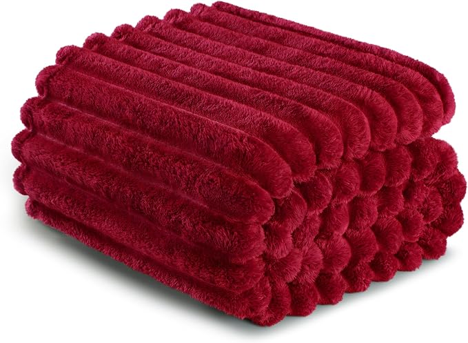 Exclusivo Mezcla Striped Fleece Throw Blanket for Couch, Sofa, Bed, 50"x60" | Soft Breathable Cozy Bed Blankets, Lightweight Plush Fluffy Fuzzy Jacquard Decorative Blankets