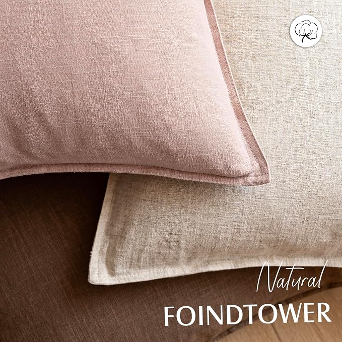 Foindtower Linen Solid Decorative Throw Pillow Covers 20x20 Inch Light Pink | Pack of 2 Boho Farmhouse Pillowcase,Accent Neutral Cushion Covers,Morden Home Decor for Chair Couch Sofa Bedroom Living Room