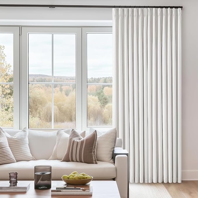 100% Blackout Pinch Pleated Linen 84 Inch Curtains 2 Panels Beige White | 2 Layer Design, Light Blocking Thermal Insulated, for Living Room Bedroom, Memory Shape, Off White Drapes with Pinch Pleat
