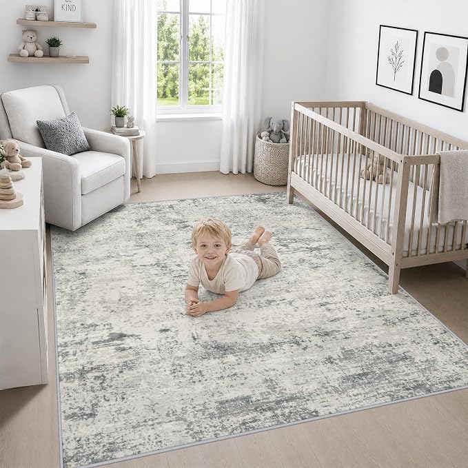 Area Rug Living Room: 4x4 Modern Washable Indoor Soft Carpet Gray | For Bedroom Dining Room Farmhouse Nursery Hallway Office,Modern Abstract,Machine washable,Non-Slip,Stain Resistant,Indoor