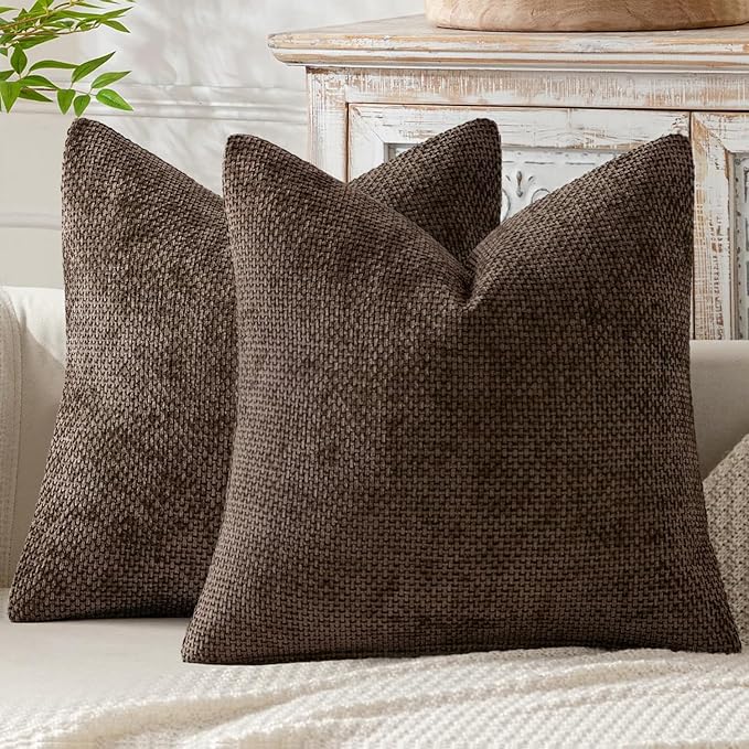 MIULEE Decorative Couch Throw Pillow Covers 16x16 Inch Dark Brown 2 Pack | Modern Boho Accent, Soft Chenille Pillow Covers, Farmhouse Cushion Cases for Home Decor Bed Sofa Living Room