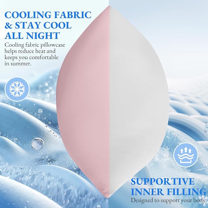 ELNIDO QUEEN Cooling Body Pillow Insert with Cover – Breathable Long Body Pillow for Side Sleepers, Soft Support Bed Pillow for Adults, 20x54 Inches Pink