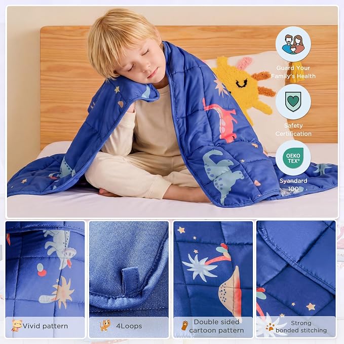Weighted Blanket - 3 lbs Dinosaur Blue Heavy Blanket - Small Size Breathable Lap Blanket(36 * 48 inches, 3 lbs)