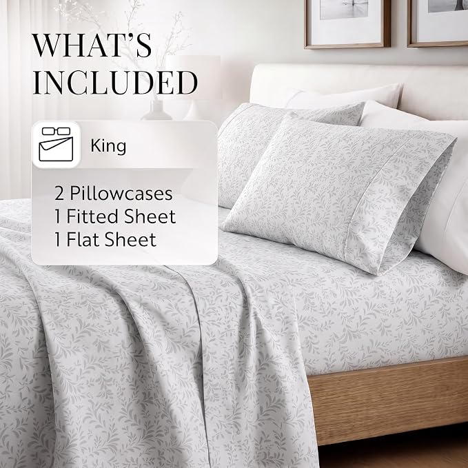 Linen Market 4 Piece King Size Sheets (Gray Vines) - Sleep Better Than Ever with These Ultra-Soft & Cooling King Sheets for Your King Size Bed - Deep Pocket Fits 16" Mattress