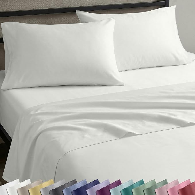 Soft Natural 100% Cotton Sateen Twin Sheets, 3 Pc Set, Ivory (Eggshell) | Backed by Good Housekeeping Seal, Light & Breathable For Hot Sleepers, All-Around Elastic, Durable, Easy Care
