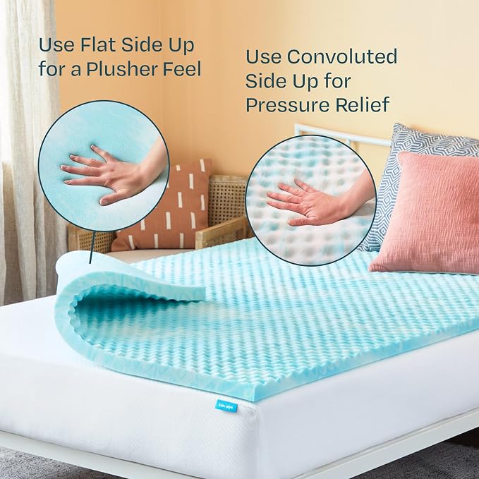 Linenspa 2 Inch Gel Memory Foam Mattress Topper – Egg Crate Style, Reversible for two feels – Promotes Airflow & Relieves Pressure Points – Twin XL