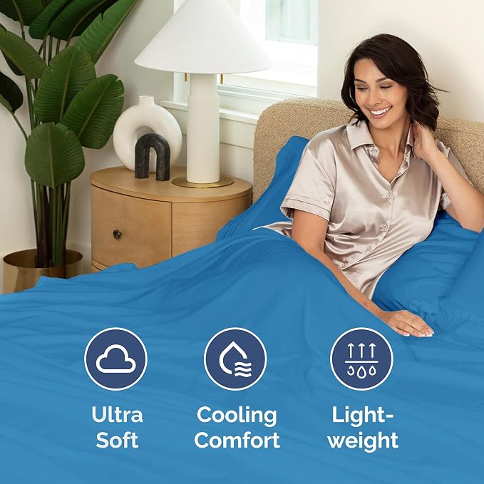 King Flat Sheet - Single Top Flat Sheet Only - Soft & Cooling - Denim Blue | Hotel Luxury Top Flat Sheet Only, Ultra-Soft, Breathable & Cooling, Fade & Wrinkle Free, Easy-Care, Stain & Shrink Resistant