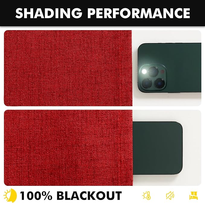 MIULEE 100% Blackout Linen Curtains 42 x 84 Inch Christmas Red 2 Panels | Thermal Insulated, Room Darkening Drapes for Bedroom Living Room, Back Tab Rod Pocket Pinch Pleated, Solid Luxury Decor