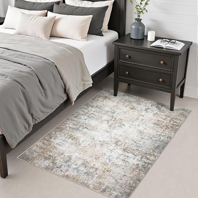 Area Rug Living Room: 3x5 Modern Washable Indoor Soft Carpet Brown | For Hallway, Bedroom, Kitchen, Laundry, Bathroom,Door Mat,Modern Abstract,Machine washable,Non-Slip,Stain Resistant,Indoor