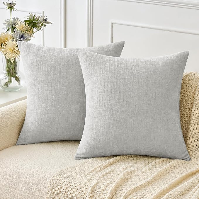 MIULEE Soft Chenille Throw Pillow Covers Light Gray 18x18 Inch Pack of 2 | Modern Home Decor, Classic Decorative Pillows, Solid Dyed Cases, Boho Couch Cushion Covers for Sofa Bed Living Room