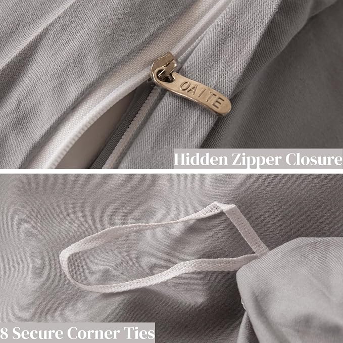 OAITE Duvet Cover Set 100% Washed Cotton Solid 3pcs | Soft,Durable,Long-staple Cotton,Hidden Zipper with 8 Interior Corner Ties,2 Pillowcases,68"X90"