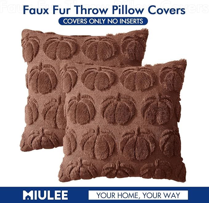 MIULEE Fall Pillow Covers Pumpkin Fall Decor 18x18 Autumn Glaze | Set of 2 Fall Decorations for Home, Plush Faux Fur Farmhouse Accent Pillowcases, Porch Sofa Couch Cushion Bed Livingroom