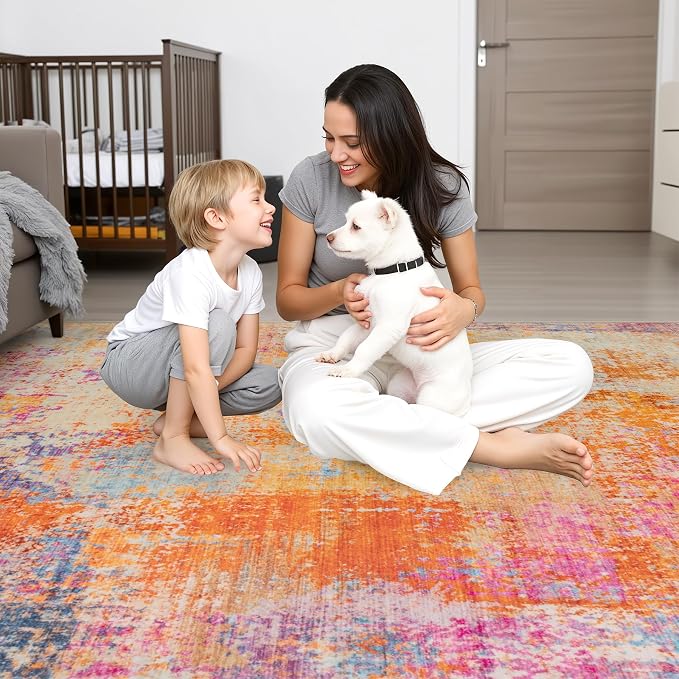 2.6x10 Washable Runner Rug:Modern Abstract Soft Carpet Galaxy Haze | For Hallway, Bedroom, Kitchen, Laundry, Bathroom,Door Mat,Modern Abstract,Machine washable,Non-Slip,Stain Resistant,Indoor