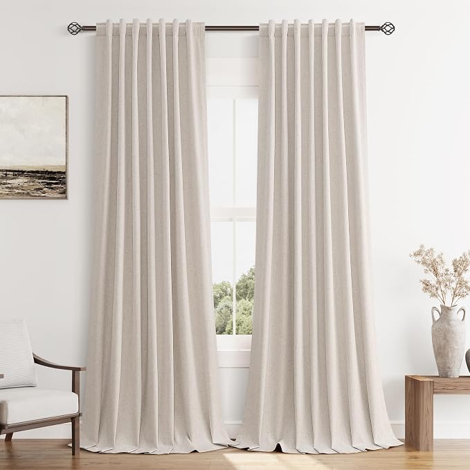 100% Blackout Curtains 102 Inch Length 2 Panels Set for Living Room Bedroom Back Tab Thermal Insulated Black Out Linen Drapes Room Darkening Window Curtains 102 Inches Long, Sand Beige
