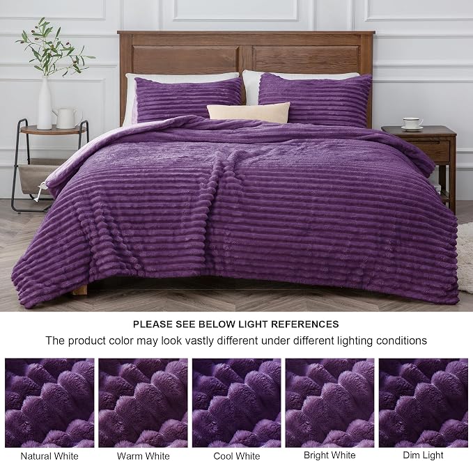 BEDELITE Fleece Twin/Twin XL Comforter Set, Fluffy Bed Set, Purple | Super Soft & Warm Bedding, Luxury Fuzzy Faux Fur Comforter for Winter, Heavy Plush Bedding, with 1 Pillowcase