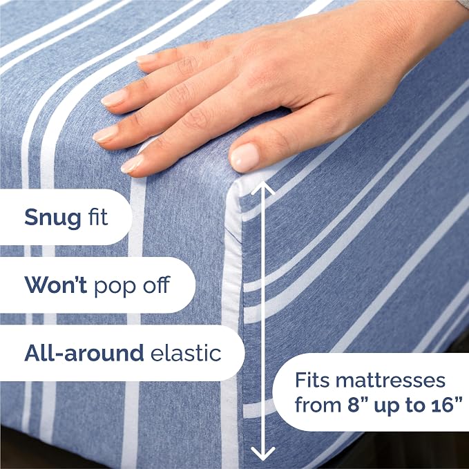 King Size 4 Piece Sheet Set - Breathable & Cooling Sheets - Blue Stripes | Hotel Luxury Bed Sheets for Women & Men, Deep Pockets, Easy-Fit, Extra Soft and Wrinkle Free Sheets, Oeko-Tex Bed Sheet Set