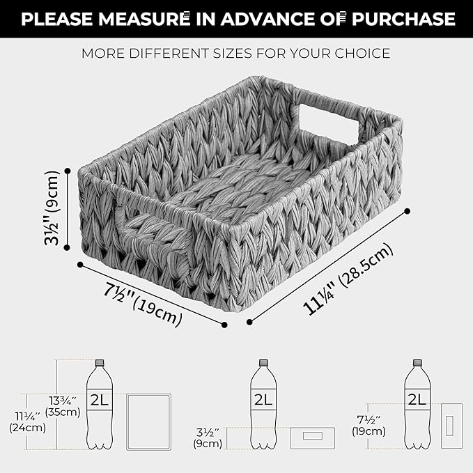 GRANNY SAYS Wicker Baskets for Storage, Waterproof Gray Baskets, 2-Pack | Grey Baskets, Plastic Baskets for Organizing, Plastic Storage Baskets moisture resistant,Wicker Baskets with Handles,Odorless
