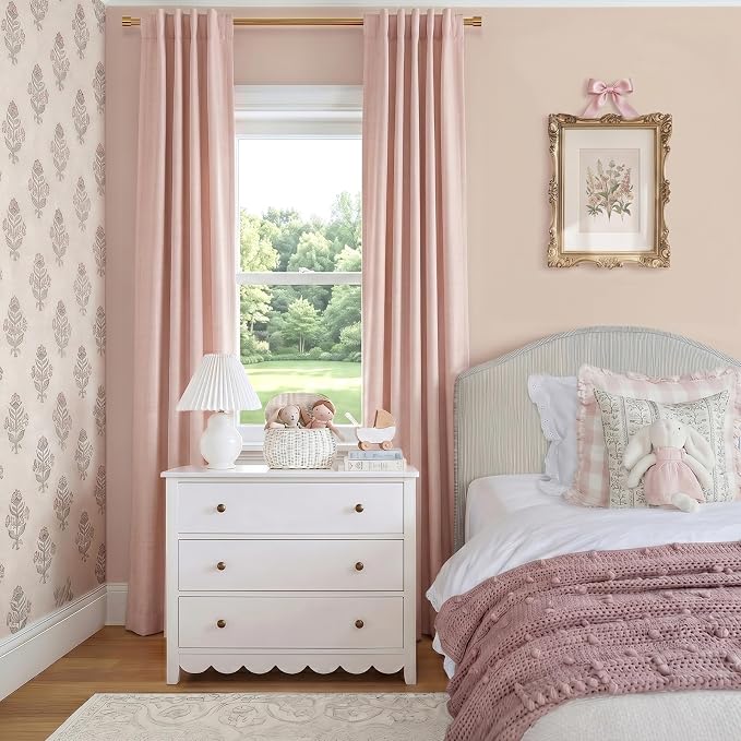 INOVADAY 100% Blackout Curtains for Bedroom Black Out Curtains 80 Inch Long | Blush Pink Living Room Curtains 2 Panels, Clip Rings Linen Look Blackout Drapes, Thermal Insulated Room Darkening,W50xL80