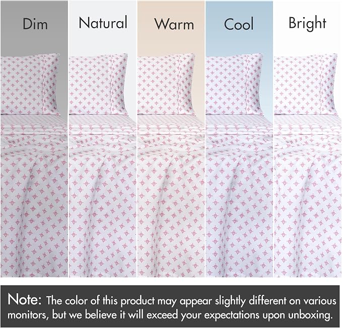 RUVANTI 100% Cotton Percale Sheets Split King Size, Block Print Motif | Crisp Cooling, Deep Pocket 16", Soft Breathable & Durable, Hotel-Style, 5 Piece Set