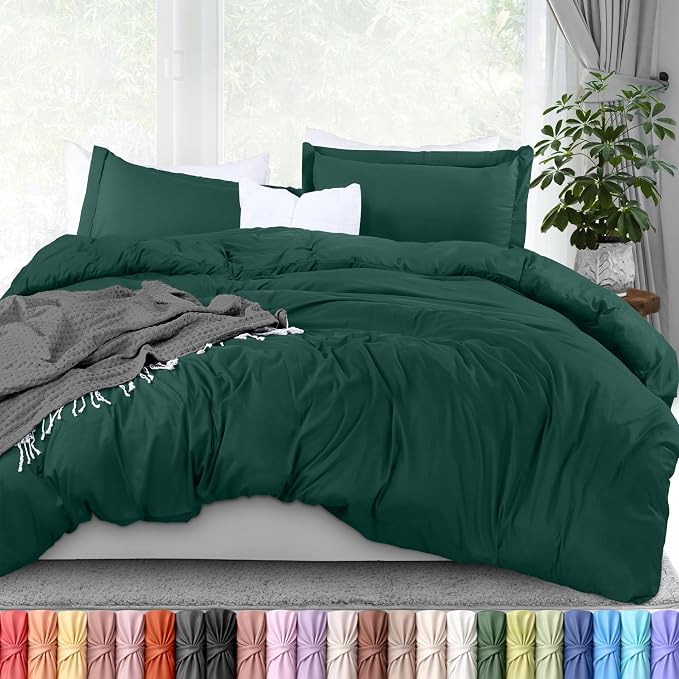Duvet Cover King, 3 PC Cotton Like Polyester With Zipper Closure, Emerald | Extra Soft and Breathable, Wrinkle & Fade Resistant, Includes Duvet Cover and 2 Pillow Shams, Comforter Not Included, OekoTex