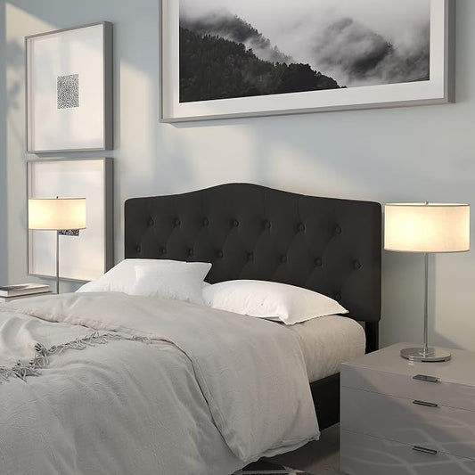 EMMA + OLIVER Black Queen Tufted Headboard | Adjustable Bed Rail Slots, Fabric Upholstered