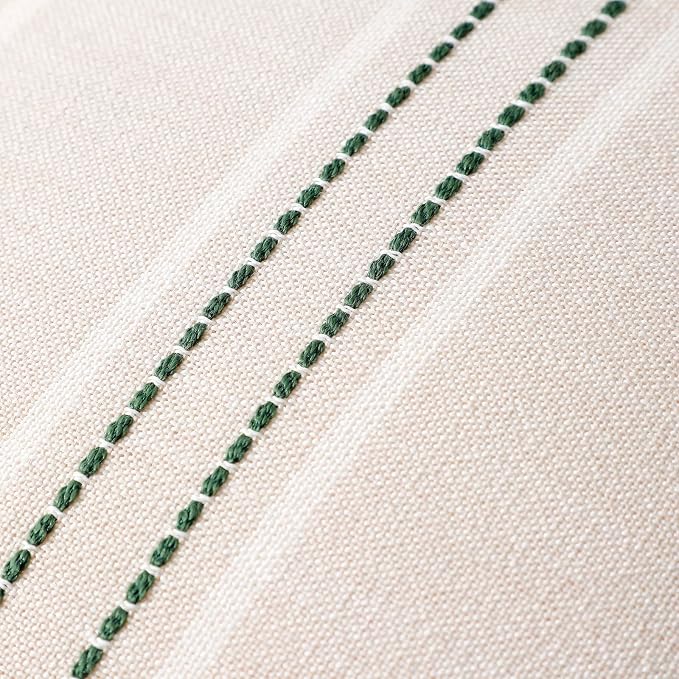 Hckot Spring Striped Throw Pillow Covers 20x20 Set of 2 Green Pillow Covers | Farmhouse Decorative Pillows Textured Linen Square Cushion Covers for Sofa Couch Bed Living Room Decor(Dark Green)