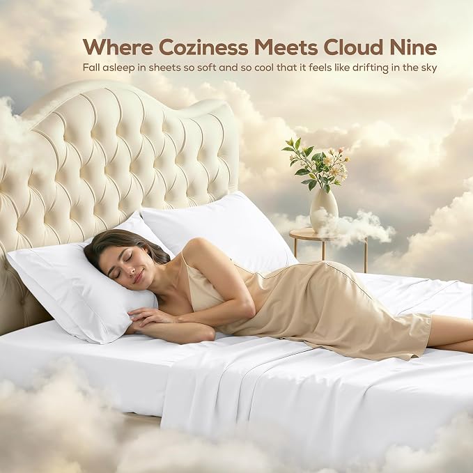 Full Sheets Set, 4 Pieces 16" Deep Pocket Hotel Luxury Bed Sheets, White | Extra Soft Bedsheet Set, Comfy & Breathable Cooling Sheets, Wrinkle & Fade Resistant, Fitted Sheet, Flat Sheet, 2 Pillowcases