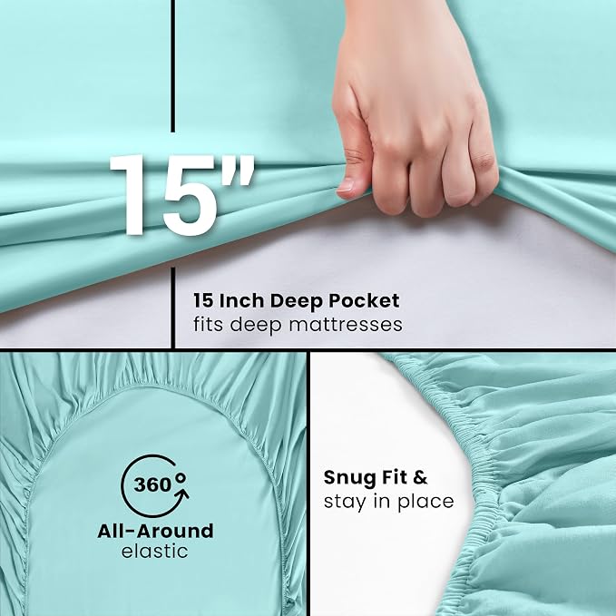 Utopia Bedding Twin XL Fitted Sheets - Bulk Pack of 2 Bottom Sheets - Soft Brushed Microfiber - Deep Pockets - Shrinkage & Fade Resistant - Easy Care (Twin XL, Spa Blue) | Hotel Comfort, Cooling & Breathable Cotton like Polyester, Easy Fit, Wrinkle & F...