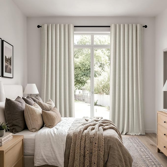 MIULEE 100% Blackout Linen Curtains 42 x 84 Inch Light Cream 2 Panels | Thermal Insulated, Room Darkening Drapes for Bedroom Living Room, Back Tab Rod Pocket Pinch Pleated, Solid Luxury Decor