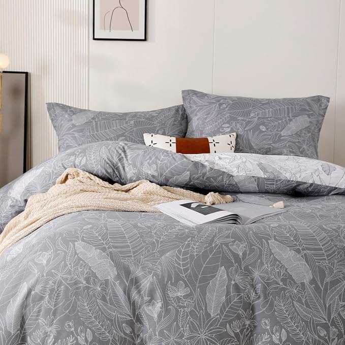 OAITE Twin Duvet Cover Set 3pcs 100% Cotton with GreyForest | Soft, Breathable,Long-lasting,Comfort,Hidden Zipper,8 Corner Ties,Easy Care for All Season