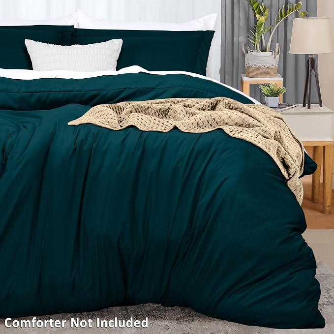 Duvet Cover Queen, 3 Piece Cotton Like Polyester With Zipper Closure, Teal | Extra Soft and Breathable, Wrinkle & Fade Resistant, Includes Duvet Cover and 2 Pillow Shams, Comforter Not Included, OekoTex