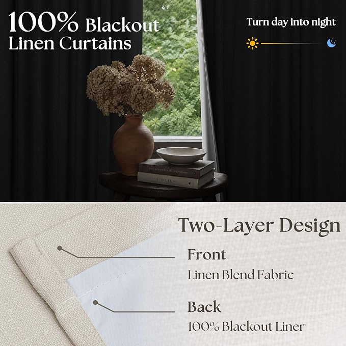 70 Inch Extra Wide Blackout Curtain 96 Inches Long Pinch Pleated Natural | Thick Linen Fabric with Liner, 100% Black Out Room Darkening, Cream Beige, for Living Room Bedroom Large Window 70x96 1 Panel