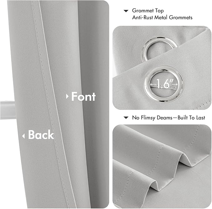 MIULEE Blackout Curtains for Bedroom 2 Panels 40 x 45 Inch Long Silver | Thermal Insulated, Living Room Darkening Grommet Drapes, Noise Reducing, Light Blocking Window Treatments