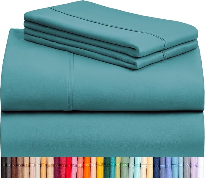 LuxClub 4 PC California King Sheet Set, Breathable Luxury Bed Sheets, Deep Pockets 18" Wrinkle Free Cooling Sheets Machine Washable Hotel Bedding Silky Soft - Teal Cal King | LuxClub Silky Fitted Sheet & Pillowcase Sets, Breathable Hotel Luxury Bedding...