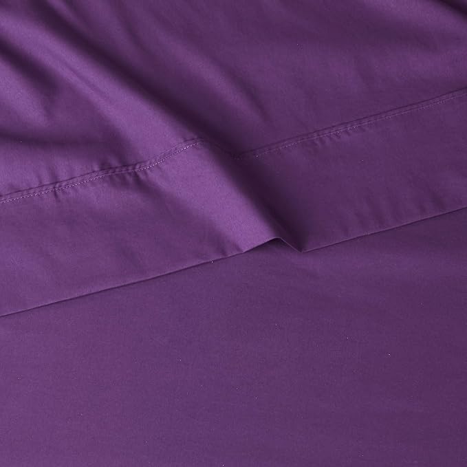 Amazon Basics Lightweight Super Soft Breathable Wrinkle-Free Microfiber 3-Piece Bed Sheet Set with 14-Inch Deep Pockets, Twin, Plum, Solid