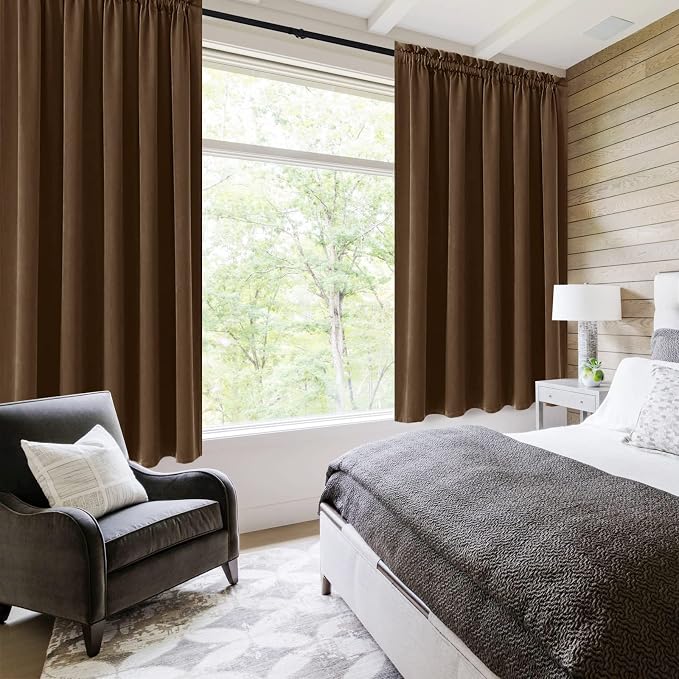 DWCN Short Blackout Curtains 60 x 36 Inch Long for Kitchen RV Bunk Brown | Room Darkening, Thermal Insulated, Light Blocking, Rod Pocket Drapes, Noise Reducing Window Treatments