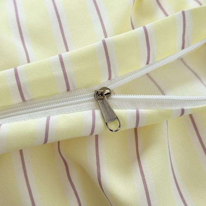 mixinni Pastel Yellow Lavender Striped Twin XL Duvet Cover Set, Soft Premium Washed Microfiber Aesthetic Stripes Comforter Cover with Hidden Zipper & Corner Ties, 3 Piece Sweet Teen Bedding for Girls