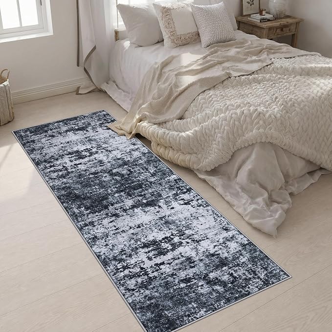 2x6 Washable Runner Rug：Modern Abstract Kitchen Carpet Black | For Hallway, Bedroom, Kitchen, Laundry, Bathroom,Door Mat,Modern Abstract,Machine washable,Non-Slip,Stain Resistant,Indoor