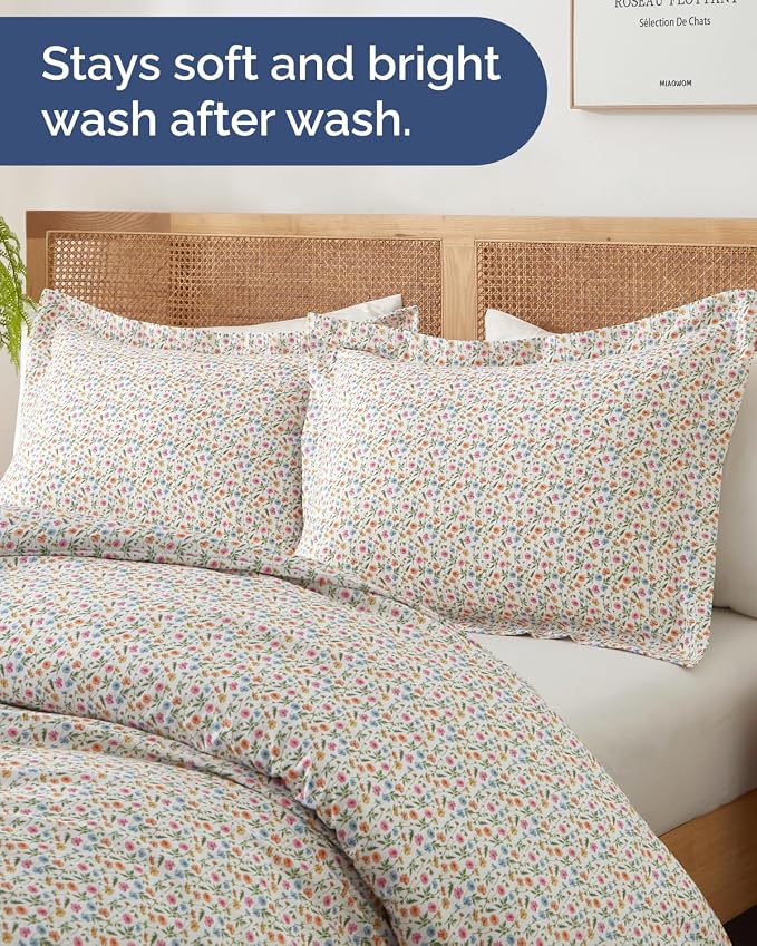 Duvet Cover Cal King - Floral Duvet Cover - 3 Piece - Spring Garden | Soft Floral Duvet Cover 104 x 98 with 2 Pillow Shams, Zipper Closures & Ties, Floral Bedding for Women, Men, Kids & Teens