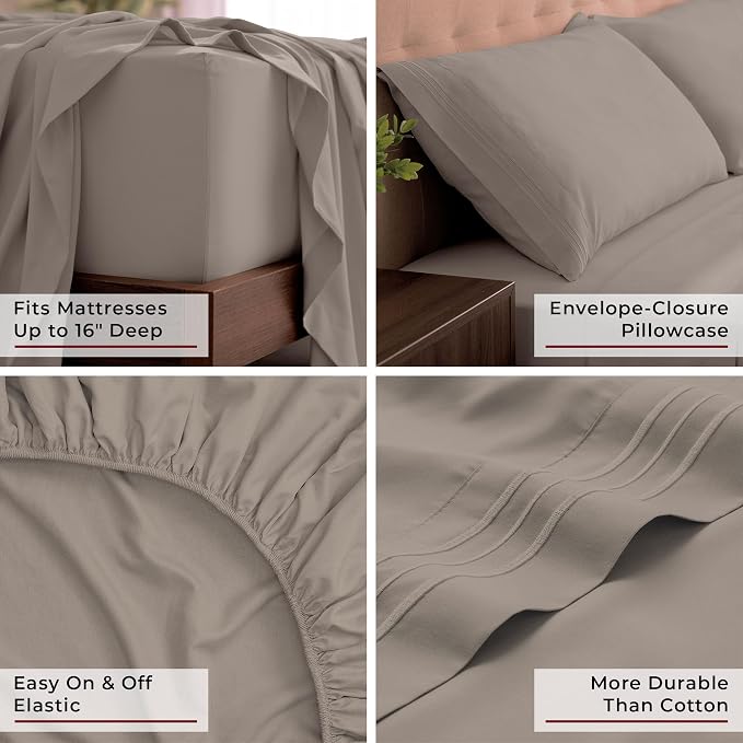Mellanni Iconic 4-Piece, Ultra Soft Sheet Set (California King, Tan) | 10M+ Sleepers. Lab-tested: Sleeps Cool, Stays Bright, Strong, Smooth. Good Housekeeping Best Bedding, 7 yrs running.
