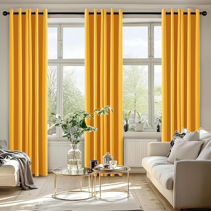 MIULEE Blackout Curtains for Bedroom 2 Panels 40 x 84 Inch Long Yellow | Thermal Insulated, Living Room Darkening Grommet Drapes, Noise Reducing, Light Blocking Window Treatments