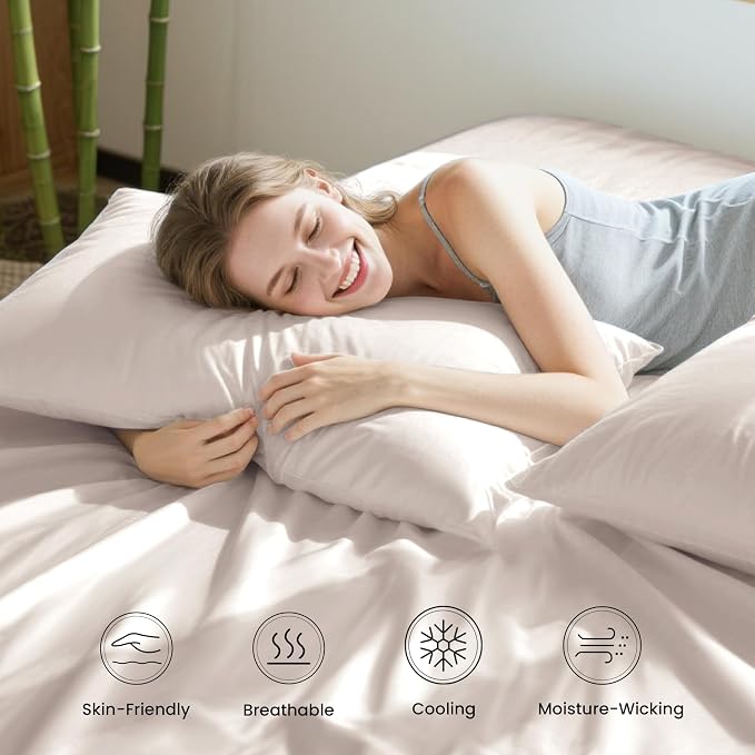 Love's cabin 4 Piece King Size Sheet Set, 100% Rayon Derived from Bamboo, Cooling & Breathable, Soft Silky Deep Pocket up to 16", Hotel Luxury Bedding for Hot Sleepers, Sand