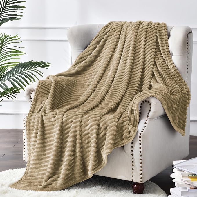 BEDELITE Ribbed Jacquard Brown Fleece Throw Blanket for Couch, 50x60 Inch | Soft Warm Decorative Fluffy Blanket, Cozy Plush Lightweight Fuzzy Throw Blanket for Bed Sofa Home Room Decor, Gift for Women