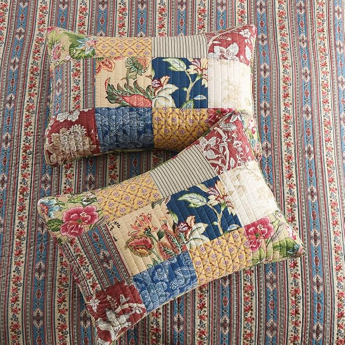 VISIMISI Cotton Bedspread Quilt Sets Reversible Bedding Coverlet Sets 3 Pieces Gorgeous Rustic Vintage Floral Red Yellow Patchwork Bedspread, King Size