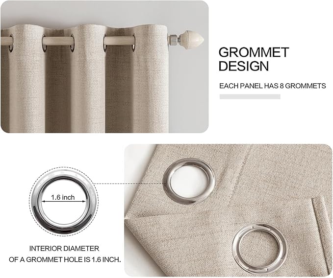 MIULEE 100% Blackout Linen Curtains for Bedroom 52x45 Inches Taupe | Room Darkening, Light Blocking, Thermal Insulated, Grommet Top, Linen Textured, Window Curtains for Living Room, 2 Panels