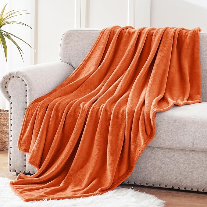 Exclusivo Mezcla Soft Large Fleece Throw Blanket for Couch, Burnt Orange | 50x70 Inches, Double-Sided Brushed Flannel, Lightweight Plush Cozy Blanket for Home Decor, All Season, Machine Washable