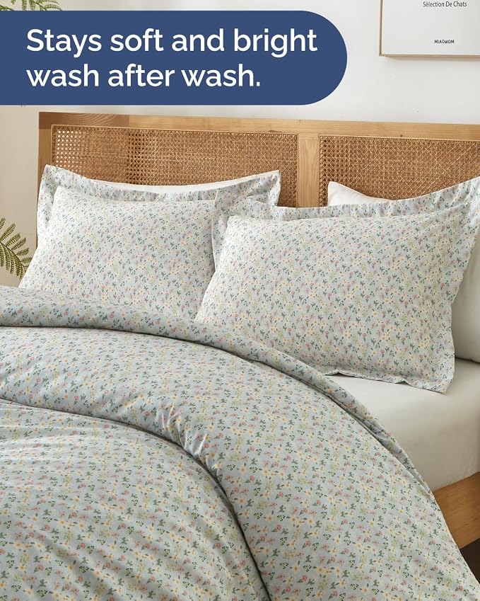 Duvet Cover Cal King - Floral Duvet Cover - 3 Piece - Sage Cottage Floral | Soft Floral Duvet Cover 104 x 98 with 2 Pillow Shams, Zipper Closures & Ties, Floral Bedding for Women, Men, Kids & Teens