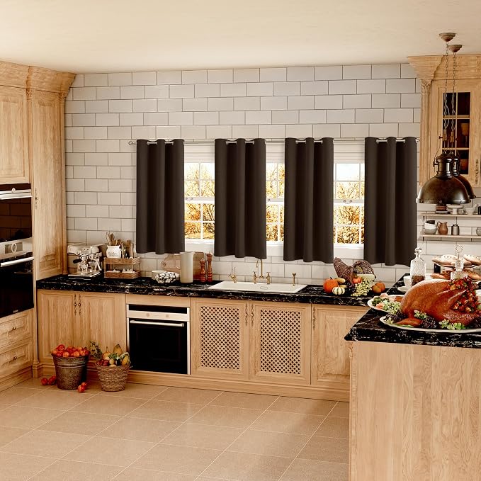 BGment Short Curtains for Small Window 45 Inch Long - Brown 2 Panels | Grommet top, Blackout, Room Darkening, Sunblock, Thermal Insulated, Window Drapes for Kitchen, 38x45 Inch