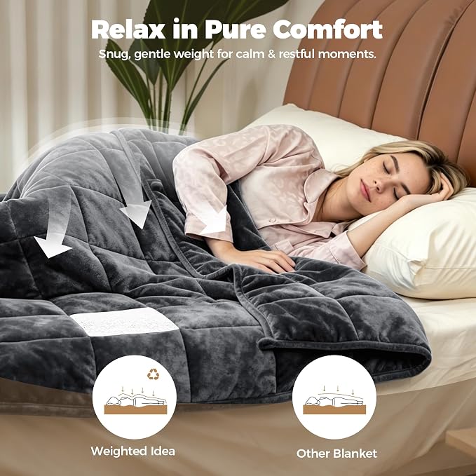 Weighted Blanket 17 lbs, Soft Crystal Velvet, Queen Dark Grey | 60 x 80 Inches,Heavy Blanket, Premium Glass Beads,For Bed Sofa,For Adults